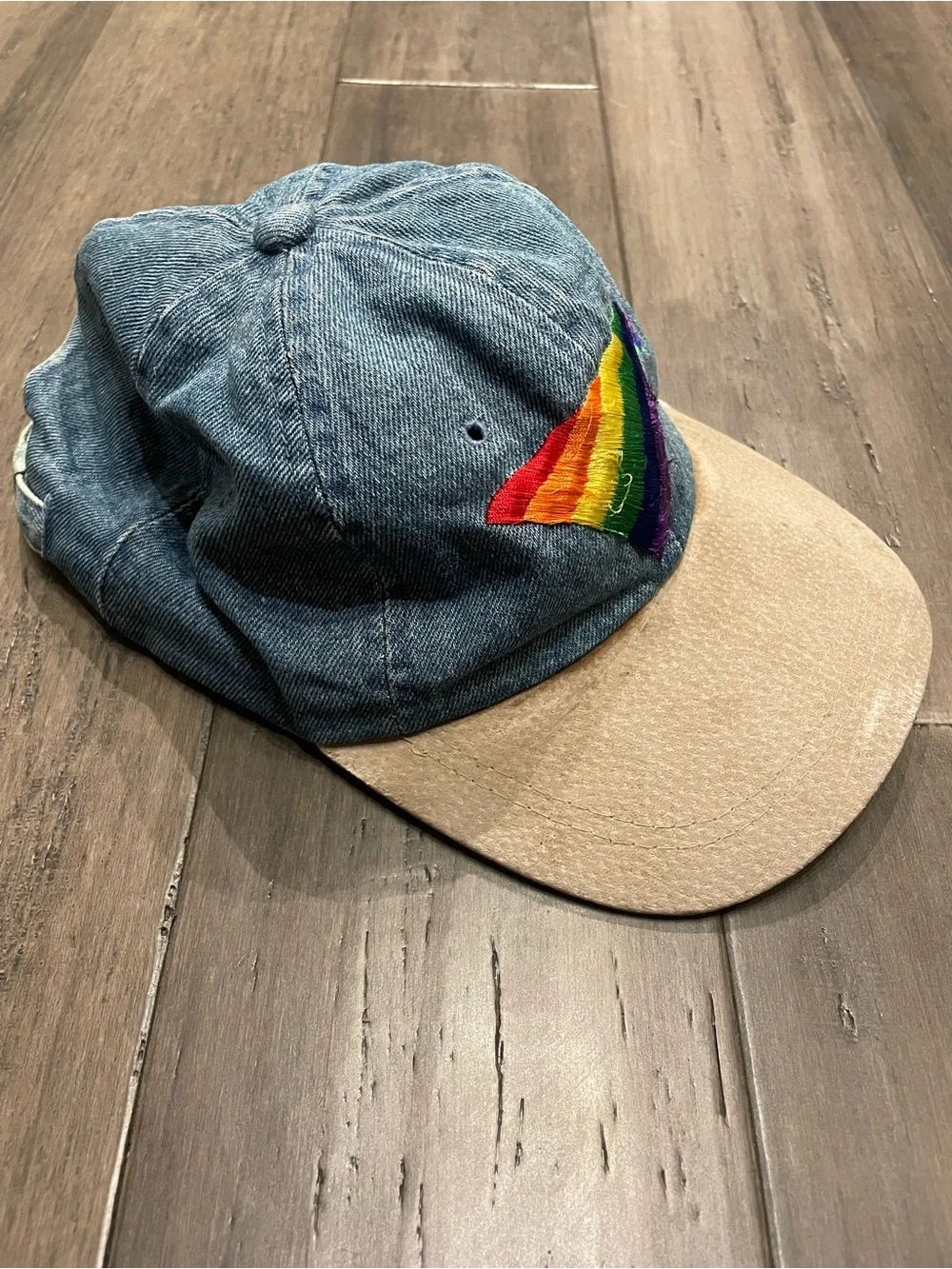 Vintage 90s Rainbow Gay Pride Denim Hat LGBTQ Embroidered Strapback Cap